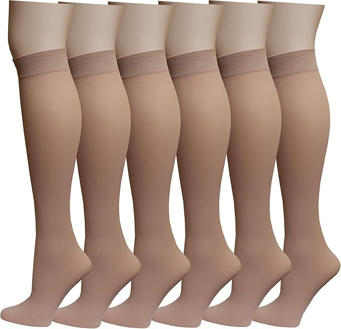 12x Womens Plain Beige Opaque Knee High Trouser Socks (One Size) - Bulk Pack