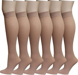 12x Womens Plain Beige Opaque Knee High Trouser Socks (One Size) - Bulk Pack