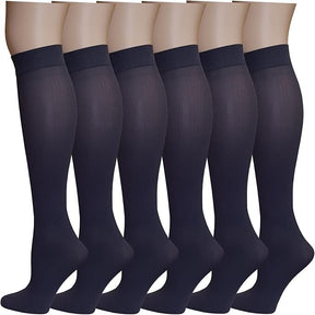 12x Womens Plain Black Opaque Knee High Trouser Socks (One Size) - Bulk Pack