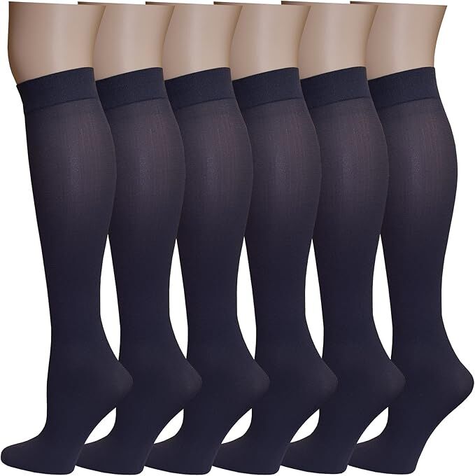 12x Womens Plain Black Opaque Knee High Trouser Socks (One Size) - Bulk Pack