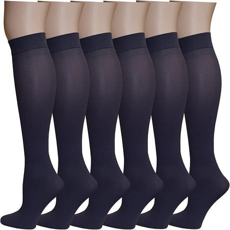 12x Womens Plain Black Opaque Knee High Trouser Socks (One Size) - Bulk Pack
