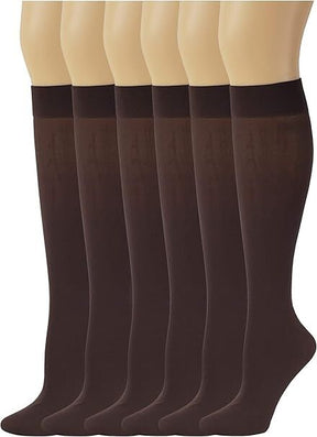 12x Womens Plain Brown Opaque Knee High Trouser Socks (One Size) - Bulk Pack