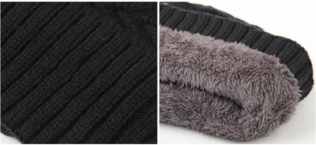 Winter Ribbed Knitted Hat Men Women Warm Thick Beanie Fleece Ski Cap Outdoor Thermal - Black