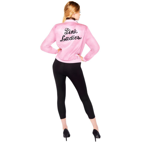 Womens Pink Lady Costume Size 6-8 Jacket Black Leggings Neck Scarf in Pink