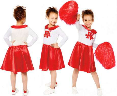 Grease Girls Cheerleader Costume Size 10–12 Years Lightweight Polyester Fancy Dress in Red White