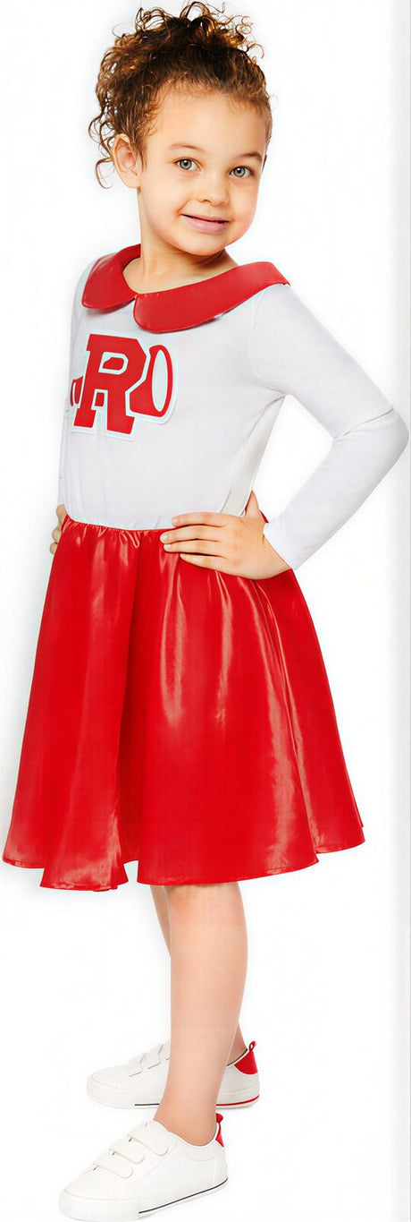 Grease Girls Cheerleader Costume Size 10–12 Years Lightweight Polyester Fancy Dress in Red White