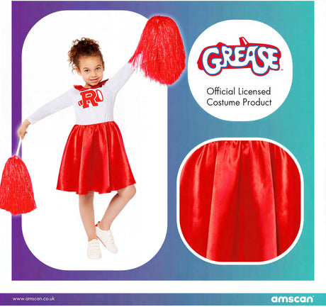 Grease Girls Cheerleader Costume Size 10–12 Years Lightweight Polyester Fancy Dress in Red White