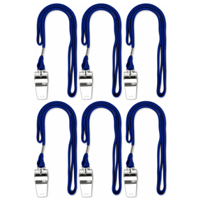 6x Metal Referee Whistle w/ Neck Cord Bulk Pack - Sports Indoor/Outdoor Umpire (Emergency)