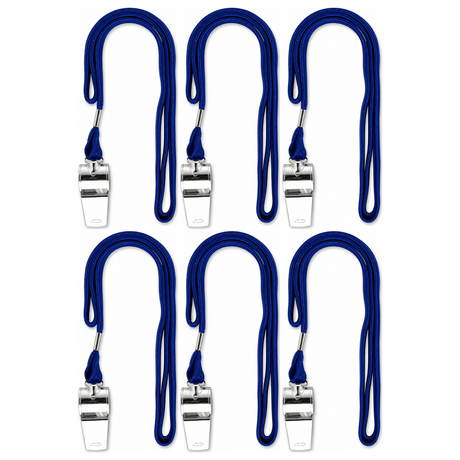 6x Metal Referee Whistle w/ Neck Cord Bulk Pack - Sports Indoor/Outdoor Umpire (Emergency)