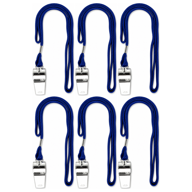 6x Metal Referee Whistle w/ Neck Cord Bulk Pack - Sports Indoor/Outdoor Umpire (Emergency)