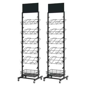 2x 12 Tier Placemat Display Rack Pack - Brochure/Magazine/Newspaper Storage Stand on Wheels (Black Frame)