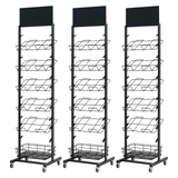 3x 12 Tier Placemat Display Rack Pack - Brochure/Magazine/Newspaper Storage Stand on Wheels (Black Frame)