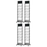 4x 12 Tier Placemat Display Rack Bulk Pack - Brochure/Magazine/Newspaper Storage Stand on Wheels (Black Frame)