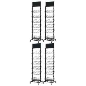 4x 12 Tier Placemat Display Rack Bulk Pack - Brochure/Magazine/Newspaper Storage Stand on Wheels (Black Frame)