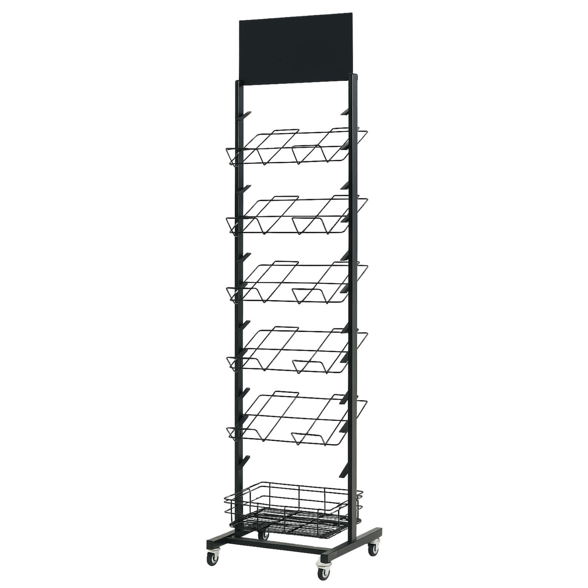 12 Tier Placemat Display Rack - Brochure/Magazine/Newspaper Storage Stand on Wheels (Black Frame)