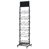 12 Tier Placemat Display Rack - Brochure/Magazine/Newspaper Storage Stand on Wheels (Black Frame)