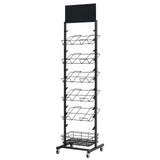 12 Tier Placemat Brochure Magazine Newspaper Display Rack Storage Stand on Wheels - Black Frame