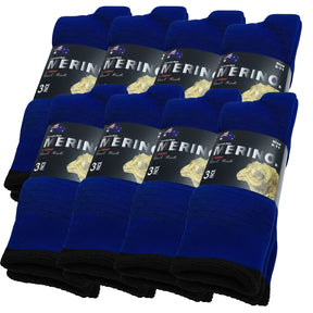 9 Pairs Blue Merino Wool Socks - Mens Heavy Duty Premium Thick Work Socks w/ Cushion