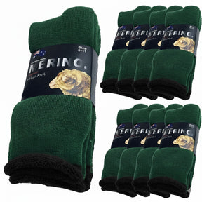 9 Pairs Green Merino Wool Socks - Mens Heavy Duty Premium Thick Work Socks w/ Cushion