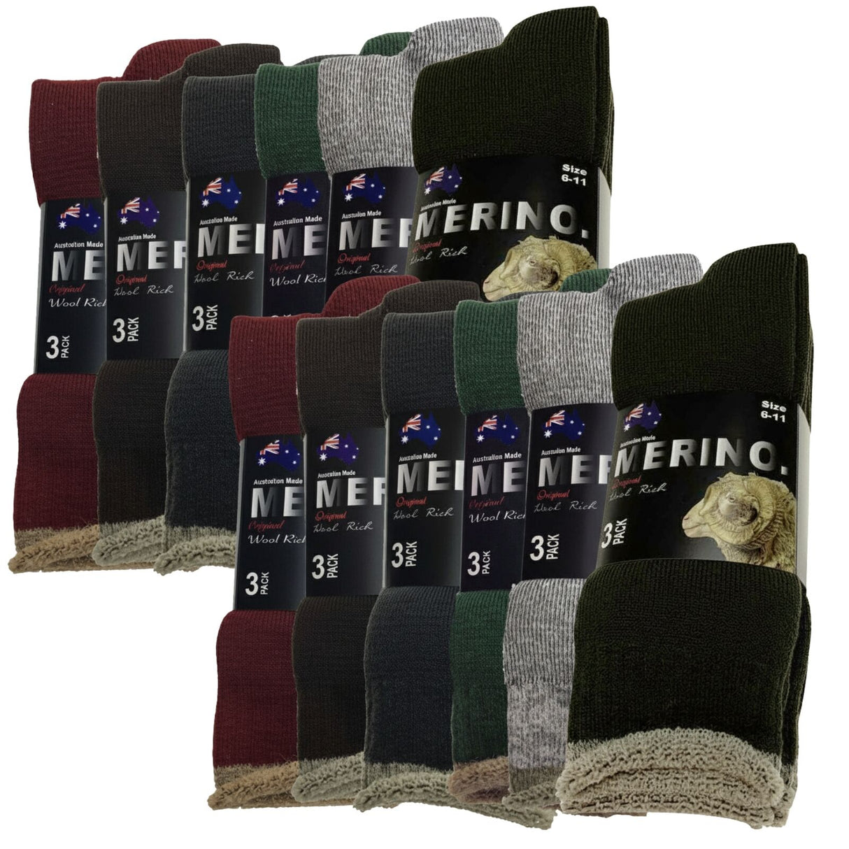 9 Pairs MERINO WOOL SOCKS Mens Heavy Duty Premium Thick Work Socks Cushion in Mixed Pack