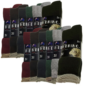 9 Pairs Mixed Pack Merino Wool Socks - Mens Heavy Duty Premium Thick Work Socks w/ Cushion