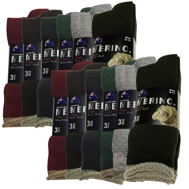 9 Pairs MERINO WOOL SOCKS Mens Heavy Duty Premium Thick Work Socks Cushion in Mixed Pack