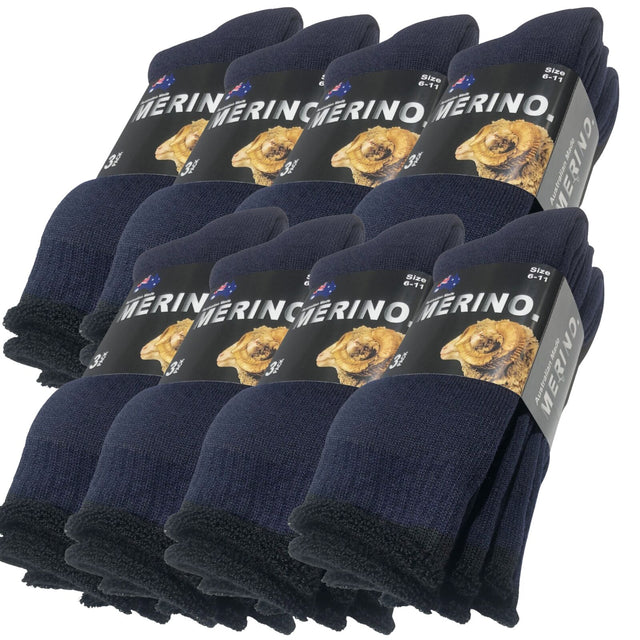 9 Pairs MERINO WOOL SOCKS Mens Heavy Duty Premium Thick Work Socks Cushion in Navy Blue