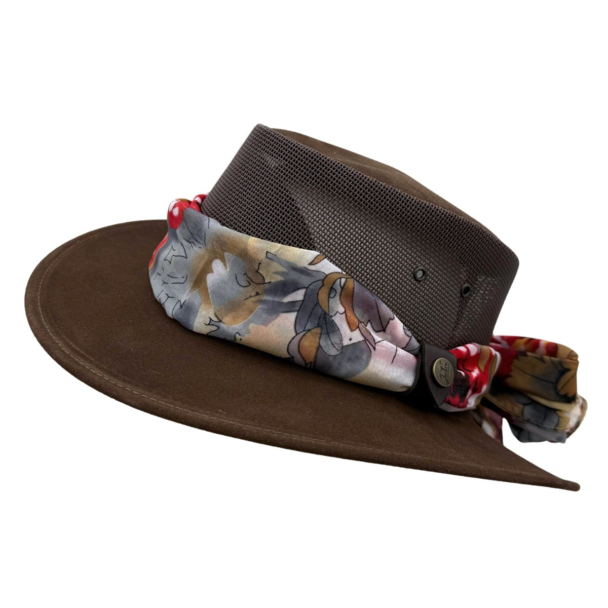 Jacaru 1023 Horizon Womens Vegan Leather Breeze Hat with Scarf - Mesh Crown (Made in Australia)