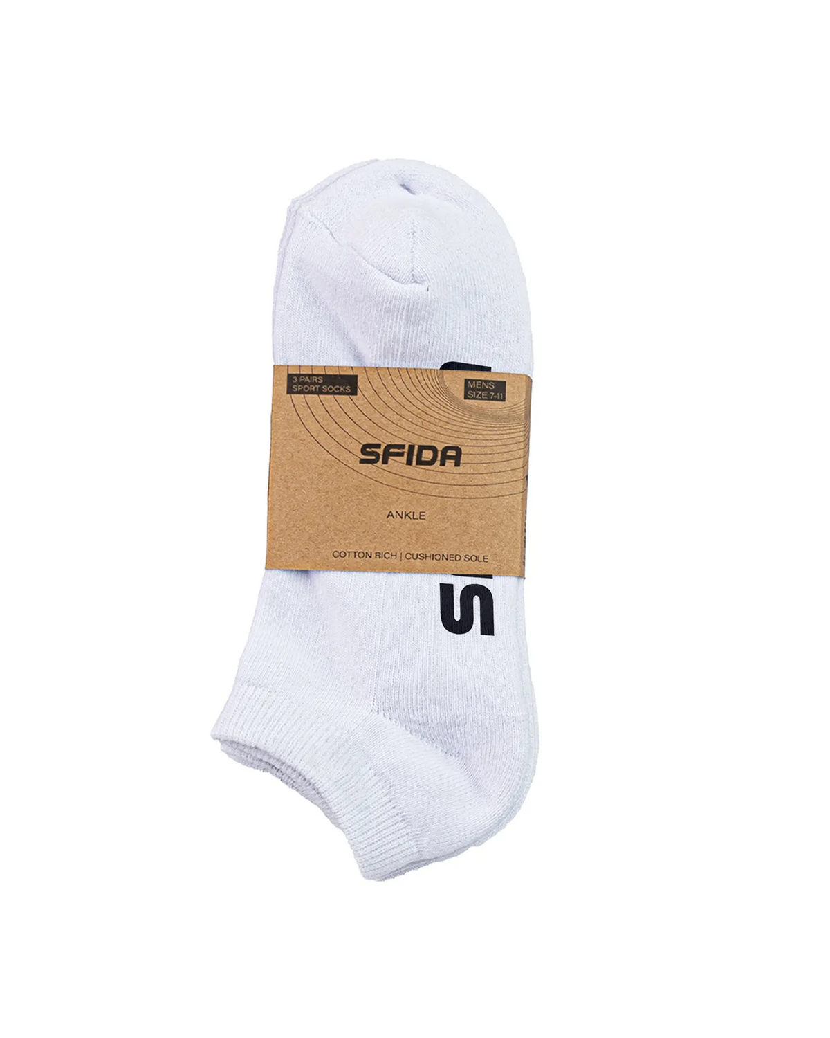 Sfida Womens Ankle Sports Socks 3 Pair Pack - White (Womens Size 2-8)