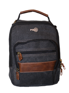 FIB Canvas Sling Bag Shoulder Strap Messenger Travel Pack w Tablet Pocket - Black