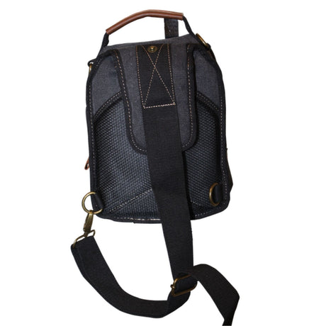 FIB Canvas Sling Bag Shoulder Strap Messenger Travel Pack w Tablet Pocket - Black