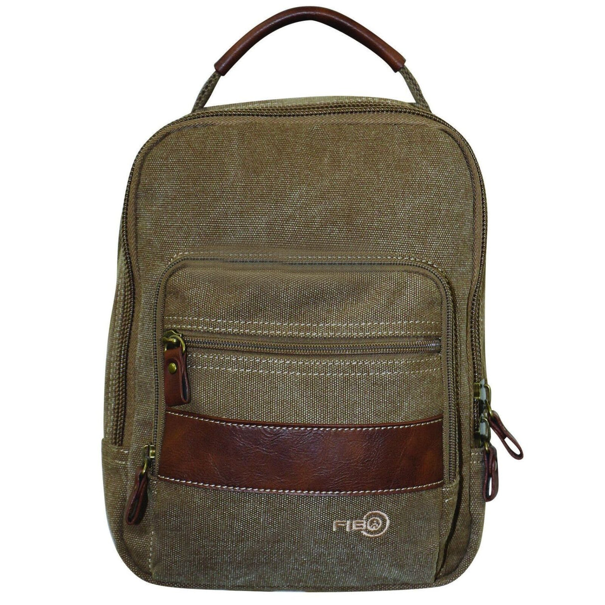 FIB Canvas Sling Bag Shoulder Strap Messenger Travel Pack w Tablet Pocket - Khaki