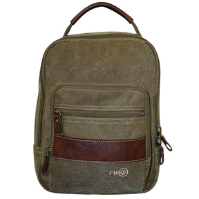 FIB Canvas Sling Bag Shoulder Strap Messenger Travel Pack w Tablet Pocket - Khaki