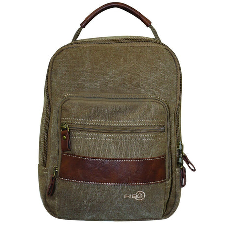 FIB Canvas Sling Bag Shoulder Strap Messenger Travel Pack w Tablet Pocket - Khaki