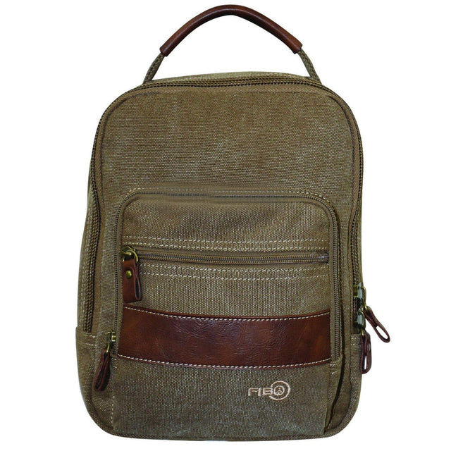 FIB Canvas Sling Bag Shoulder Strap Messenger Travel Pack w Tablet Pocket - Khaki
