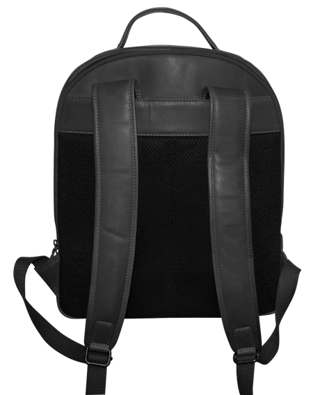 Futura Mens Leather Laptop Backpack - Black (School/Work Bag w/ Front Pocket)