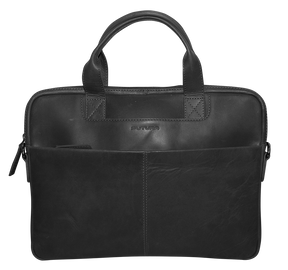 Futura Mens Slimline Leather Laptop Bag School Work Satchel Shoulder Strap - Black