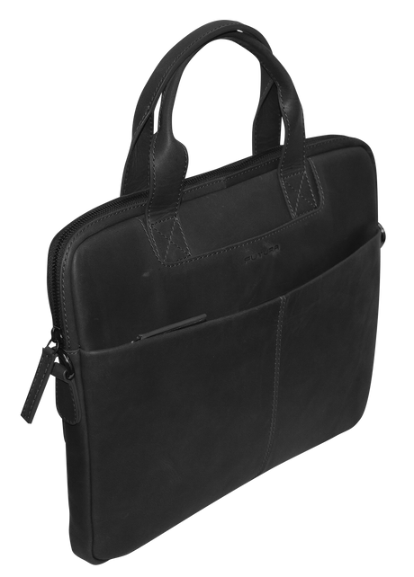 Futura Mens Slimline Leather Laptop Satchel Bag - Black (Shoulder Strap)