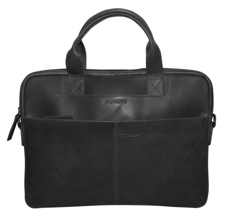 Futura Mens Slimline Leather Laptop Satchel Bag - Black (Shoulder Strap)