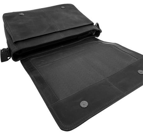 Futura Mens Leather Laptop Messenger Sling Bag - Black (School Work Shoulder Strap)