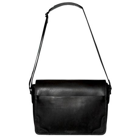 Futura Mens Leather Laptop Messenger Sling Bag - Black (School Work Shoulder Strap)
