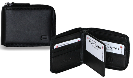 Futura Mens RFID Zip Around Leather Wallet - Black (Extra Card Slots)