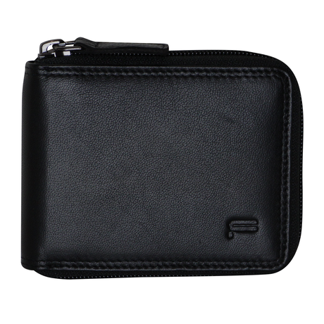 Futura Mens RFID Zip Around Leather Wallet - Black (Extra Card Slots)
