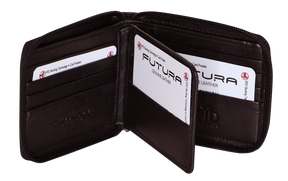 Futura Mens RFID Protected Genuine Leather Wallet Zip Around - Brown