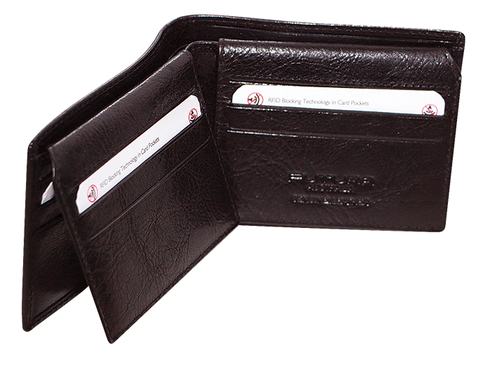 FIB Mens RFID Leather Fold Over Wallet - Brown