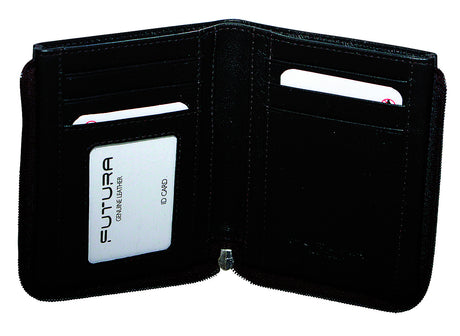 Futura Mens RFID Zip Around Leather Wallet - Black