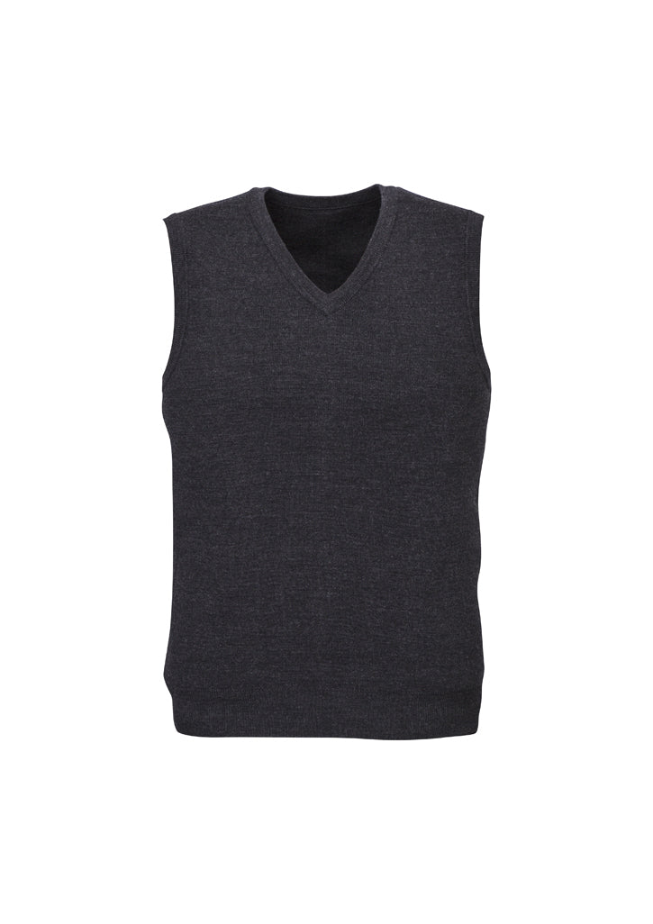 Mens Wool Blend V Neck Vest Sleeveless Double Knit