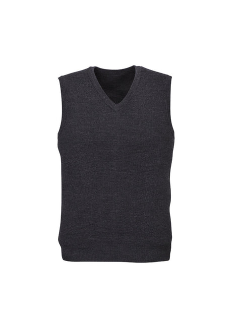 Mens Wool Blend V Neck Vest Sleeveless Double Knit