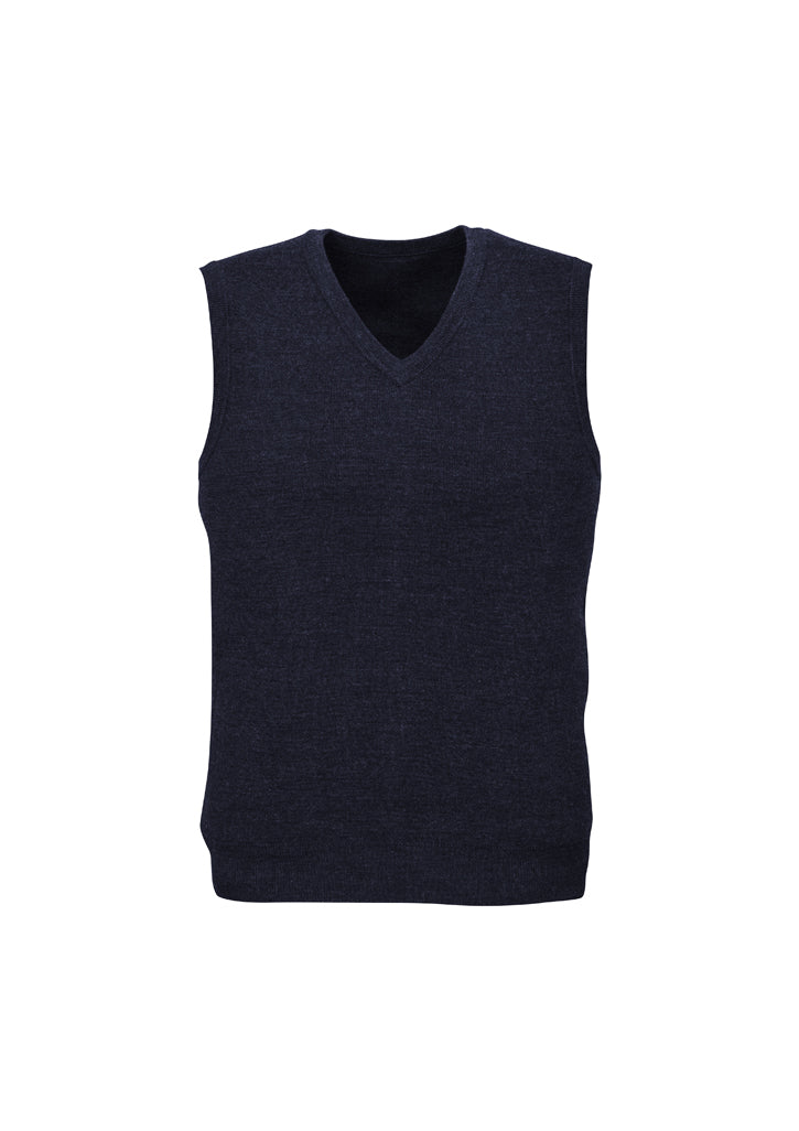 Mens Wool Blend V Neck Vest Sleeveless Double Knit - Charcoal