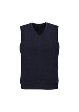 Mens Wool Blend V Neck Vest Sleeveless Double Knit - Charcoal